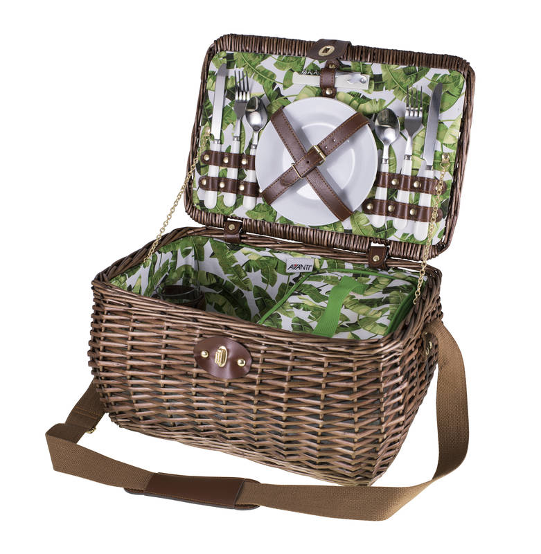 Avanti 2 Person Picnic Basket Tropical Leaf Pattern Chef's Complements