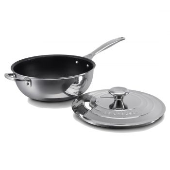 Signature Stainless Steel Non-Stick Chef's Pan with Lid & Helper Handle
