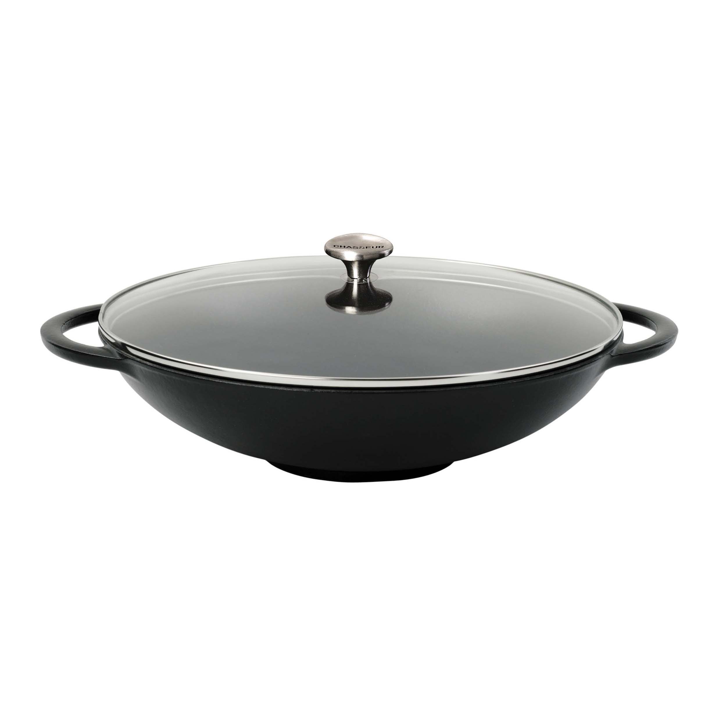 Chasseur Cast Iron Wok w Glass Lid 37cm Chef s Complements