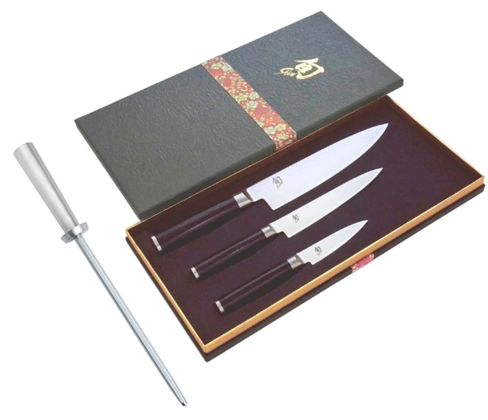 Kai 3 Pc Stainless Steel Knife Set Shun Classic Hand Made Premium