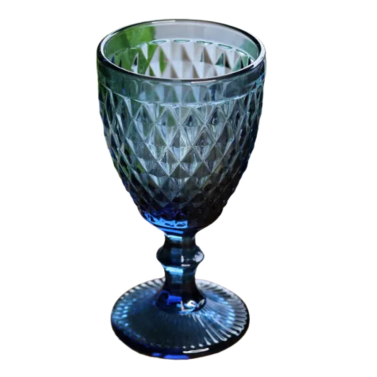 Dark Blue Diamond Cut Stemmed Glass (2)